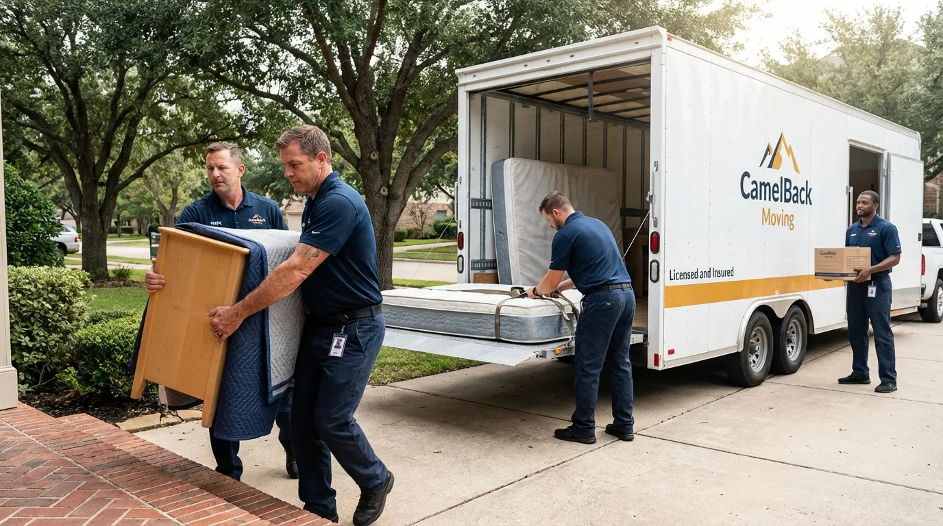 Crew loading residential truck for cross-state move from Alum Creek, WV