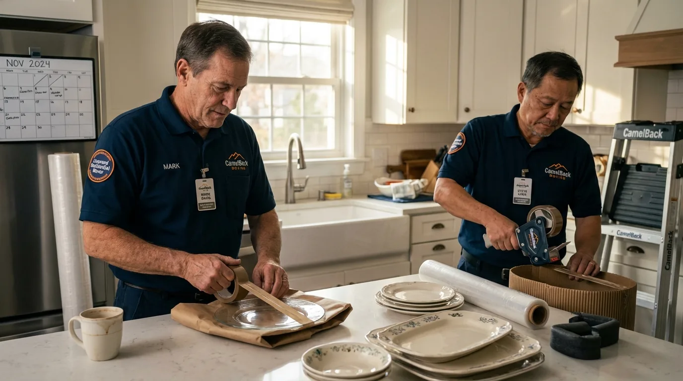 Professional crew packing kitchen dishware in Alum Creek, WV