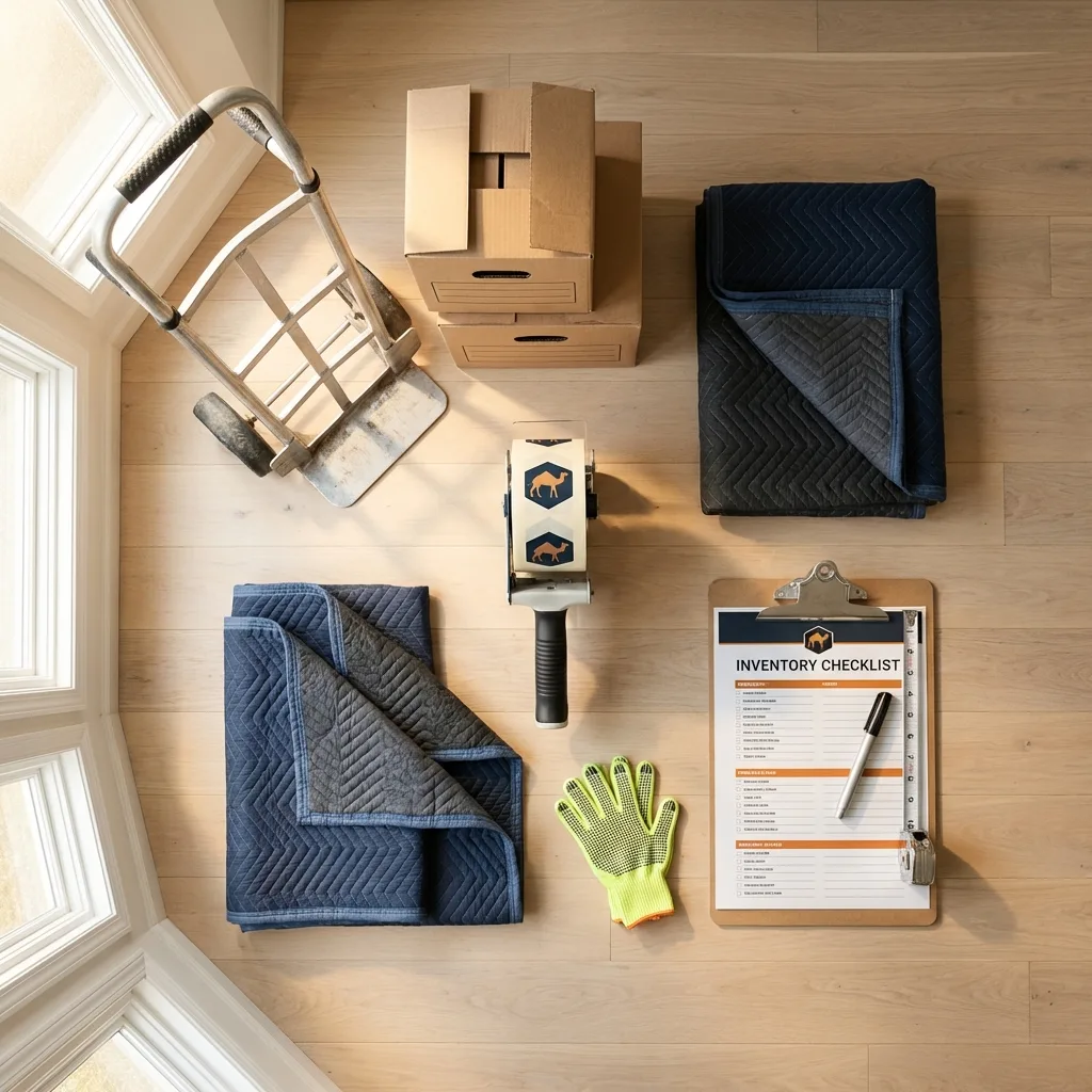 Professional moving supplies and packing materials layout for Alum Creek residential relocations